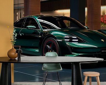Groene Porsche Taycan van PixelPrestige