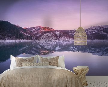 Gramolazzo-meer en sneeuw in de Apuaanse bergen. Italië