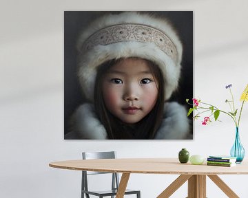 Portret "Mongolian girl" van Carla Van Iersel