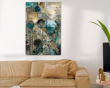 Oasis abstraite verte avec or sur Digitale Schilderijen