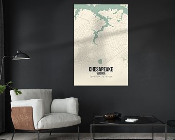 Vintage landkaart van Chesapeake (Virginia), USA. van Rezona
