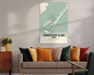 Vintage landkaart van Chincoteague Island (Virginia), USA. van Rezona