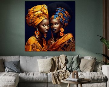 Kleurrijk portret van twee Afrikaanse vrouwen van Carla Van Iersel