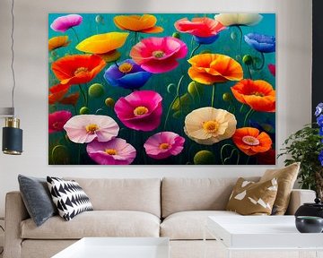 Colourful Poppies, digital painting by Mariëlle Knops, Digital Art