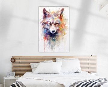 abstract kleurig aquarel van een wolf. van Gelissen Artworks