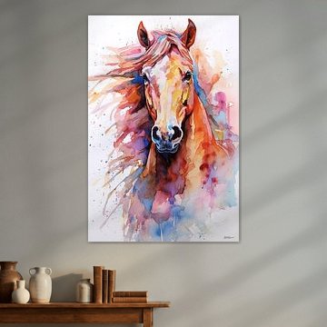 abstract kleurig aquarel van een paard. van Gelissen Artworks