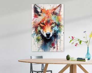 abstract kleurig aquarel van een vos van Gelissen Artworks