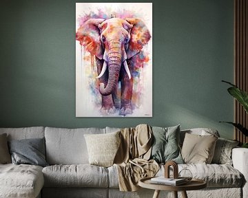 Abstraktes Farbaquarell eines Elefanten. von Gelissen Artworks