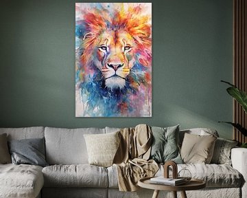 Abstraktes Farbaquarell eines Löwen. von Gelissen Artworks