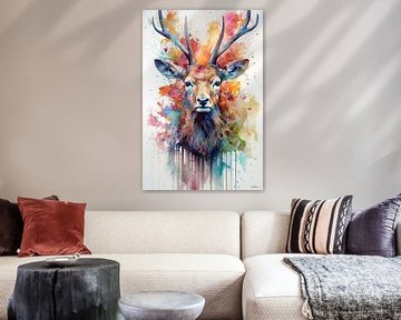 abstract colour watercolour of a deer. by Gelissen Artworks