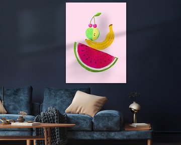 Torentje van fruit met roze achtergrond van Femke Bender