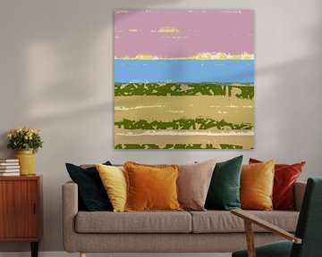 Color shapes and lines. Modern abstract landscape in pastel colors. Dunes by Dina Dankers
