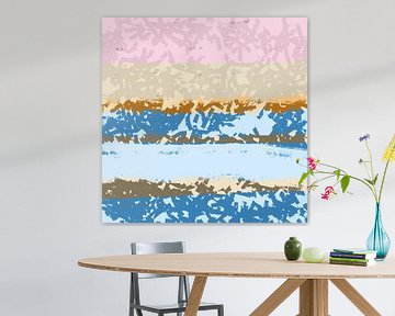 Color shapes and lines. Modern abstract landscape in pastel colors. Lake by Dina Dankers