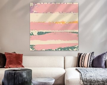 Color shapes and lines. Modern abstract landscape in pastel colors. Sunrise by Dina Dankers