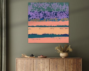 Color shapes and lines. Modern abstract landscape in pastel colors. Sunset. by Dina Dankers
