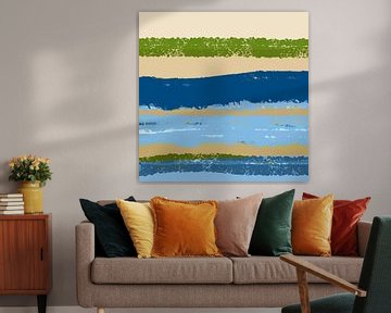 Kleurvormen en lijnen. Modern abstract landschap in pastelkleuren. Oceaan.