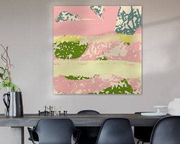 Color shapes and lines. Modern abstract landscape in pastel colors. Blossom by Dina Dankers