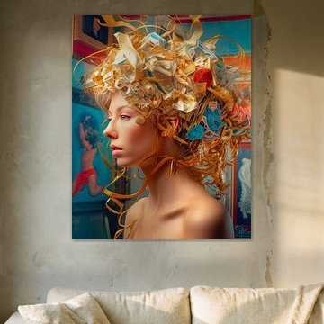 Pénélope avec les cheveux entourés de rubans de satin colorés