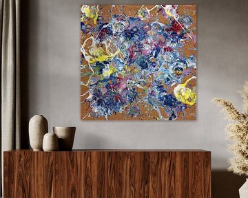 Goud, Blauw en Geel Hammer Smash Abstract Schilderij van Dorothy Berry-Lound