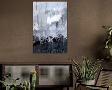 Moderne abstracte kunst in pastelblauw, wit en zwart van Dina Dankers