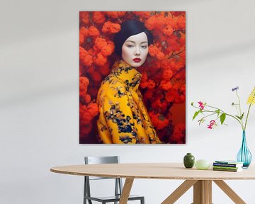 Modern portret in rood en geel van Carla Van Iersel