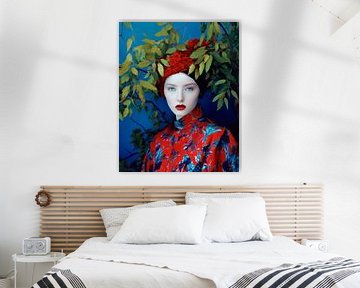 Portrait moderne en rouge et bleu sur Carla Van Iersel