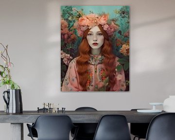 Modern portret "Flowergirl" in pastelkleuren van Studio Allee