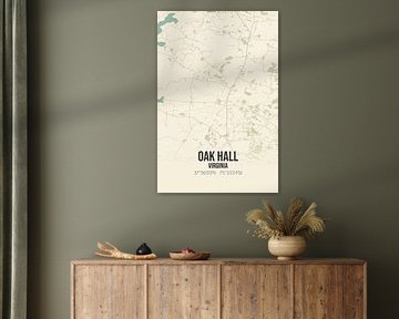 Vintage landkaart van Oak Hall (Virginia), USA. van Stad & Wand
