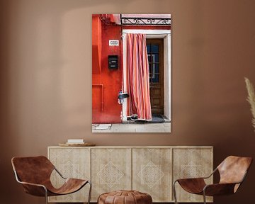 Brightly coloured curtain at home on Burano by Awander