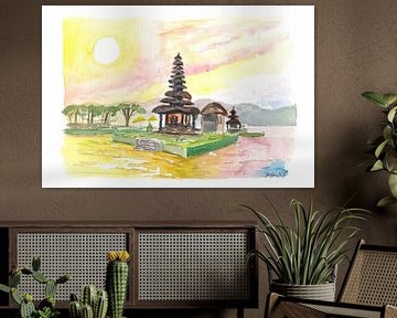 Bali Fascinerend Pura Bratan Tempel met zon over het meer van Markus Bleichner