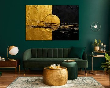 Zwarte gouden cirkel met zwart van Digitale Schilderijen