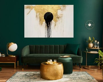 Zwarte cirkel met verf en goud van Digitale Schilderijen