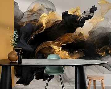 Abstrakte Explosion in Schwarz und Gold von Digitale Schilderijen
