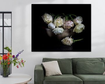 sad white peony tulips by Simone Karis