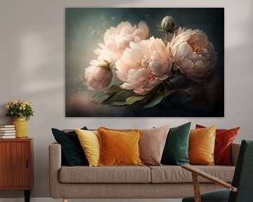 Bloemen - Pioenroos - schilderij van Joriali fotografie en schilderijen