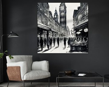 Londen Big Ben abstract zwart/wit van Michael