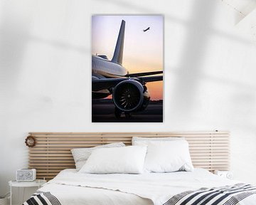 Privejet Airbus A319 tijdens zonsondergang van Maxwell Pels