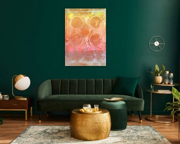 Pastel Dreamscape Roze, Goud en Gele Geometrie. Vier cirkels. Moderne abstracte kunst van Dina Dankers