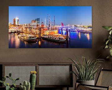 Hamburger Hafen mit Elbphilharmonie in Hamburg bei Nacht