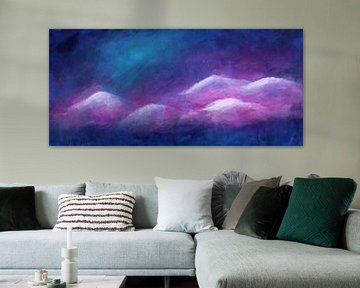 Mountains in the Morning Mist Acrylic Painting in Panorama Format by Karen Kaspar