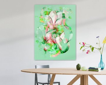 Abstracte magnolia in groene tinten van Greta Lipman