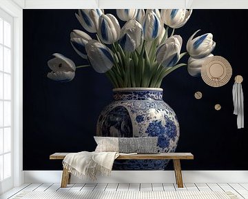 Witte tulpen in vaas van Rene Ladenius Digital Art