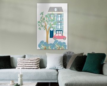 Charaktervolle, fröhliche Illustration eines Herrenhauses. von FlowerHat