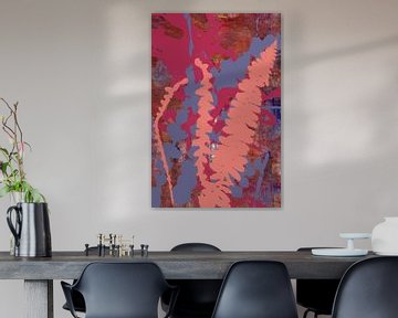 Natural living. Abstract Botanical Leaves Medley. Pink, blue, rusty brown by Dina Dankers