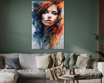 abstract aquarel van een meisje/vrouw. van Gelissen Artworks