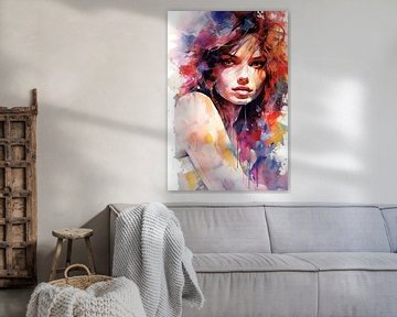 abstract aquarel van een meisje/vrouw. van Gelissen Artworks