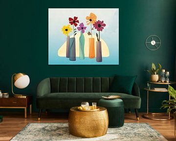 Vijf bloemen minimalistisch stilleven 2 van Tanja Udelhofen