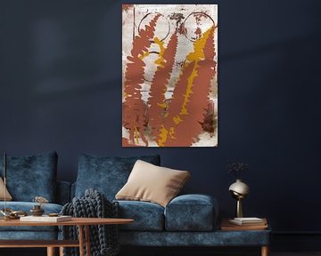 Abstract Botanisch Bohemen. Een modern-chique mix van varenbladeren in oker en terracotta van Dina Dankers