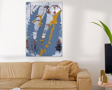 Abstract Botanical Bohemia. A Modern Chic Mix of Fern Leaves in Blue and Ocher Yellow by Dina Dankers