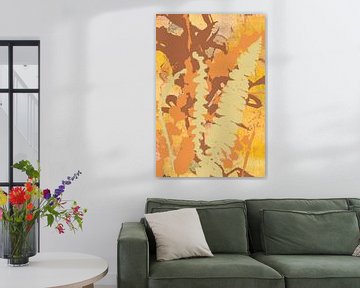 Abstract Botanical Bohemia. A Modern Chic Mix of Ferns, Bamboo and Eucalyptus in Yellow by Dina Dankers